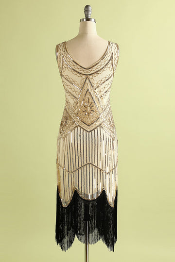 1920erne Champagne Fringe Palaets Kjole